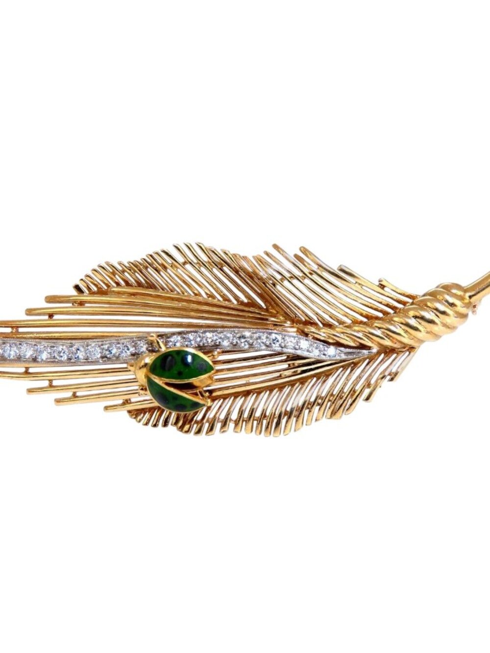 Ladybug on Feather VIntage Gold Pin 14kt Large*